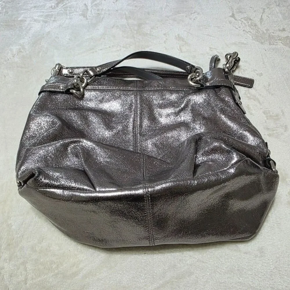 COACH Brooke Handbag Leather Pewter Metallic Hobo Purse F17165 Silver Hardware - Picture 3 of 12